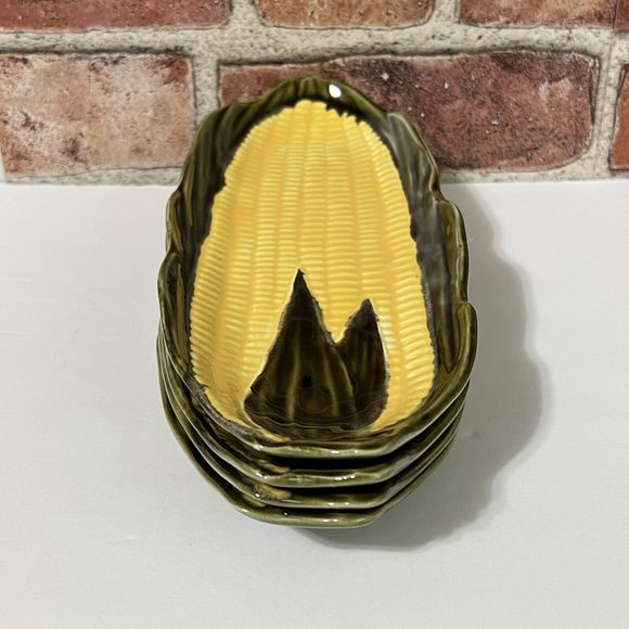VINTAGE 4 Ceramic Yellow Corn On The Cob Dish Holder Cradle Made in Portugal - Picture 5 of 17